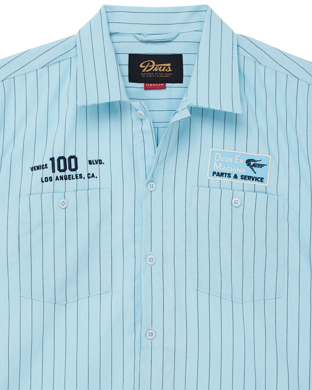 ミュージシャン HYSFORM PATCHED STRIPE SHIRTS Shirts | Deus Ex Machina | Forecourt Stripe Shirt - Sky Blue