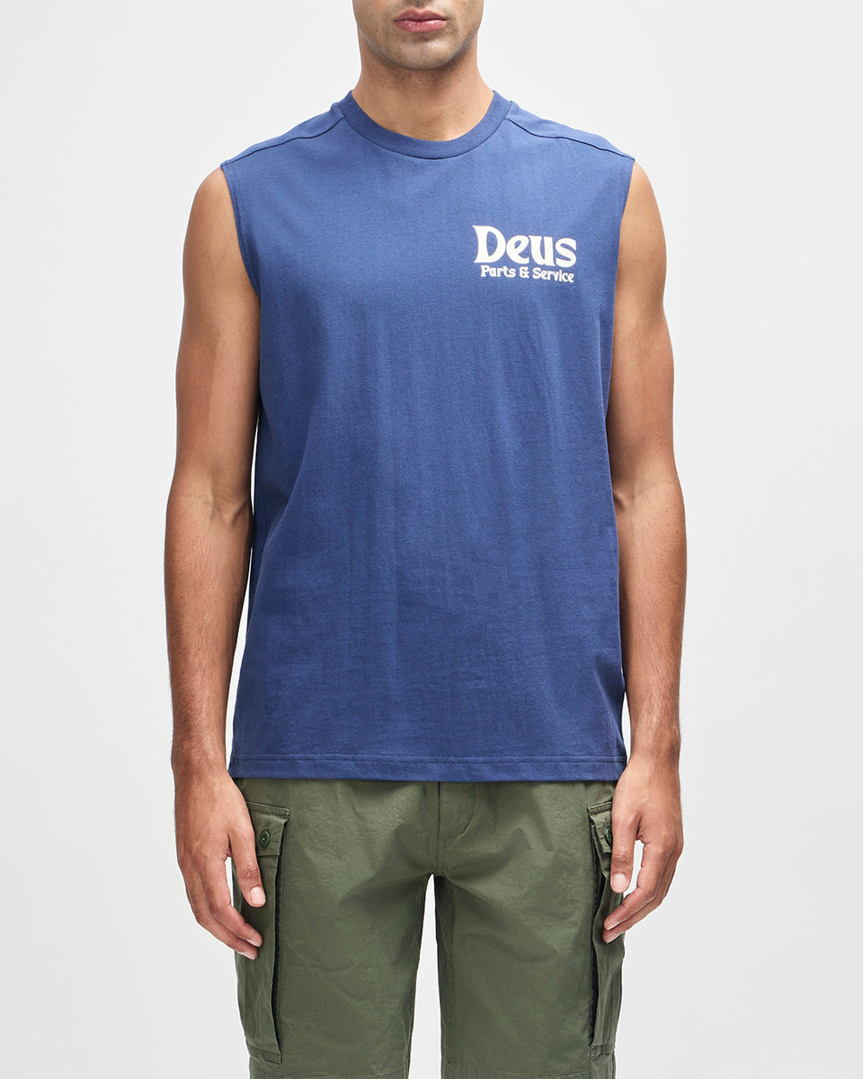 Muscle Tops | Deus Ex Machina | Knucklebones Muscle - Mechanic Blue ...