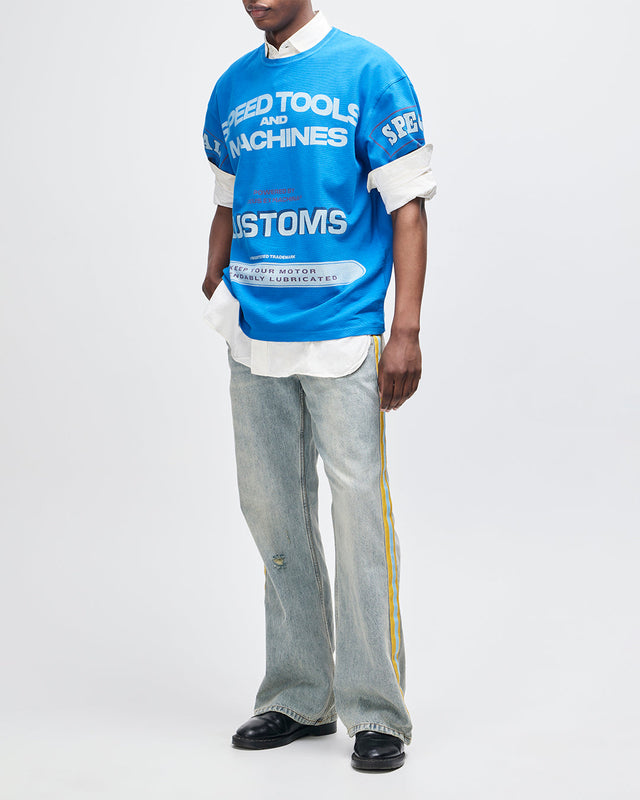 T-shirt court brodé manches courtes Bleu T-shirt court brodé manches courtes Bleu