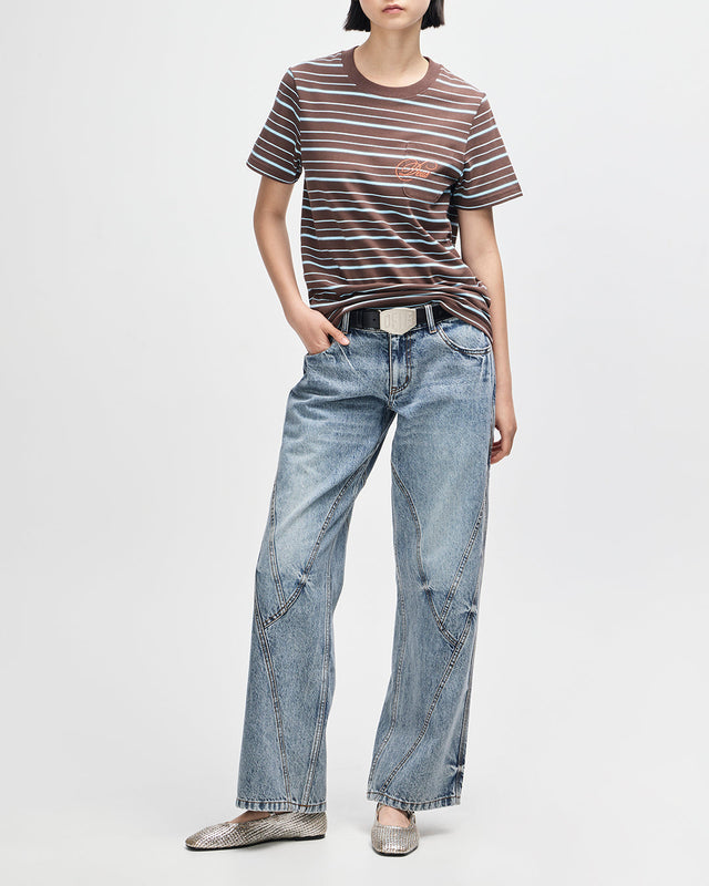 Pierre Stripe Tee - Java Brown-Baby Blue