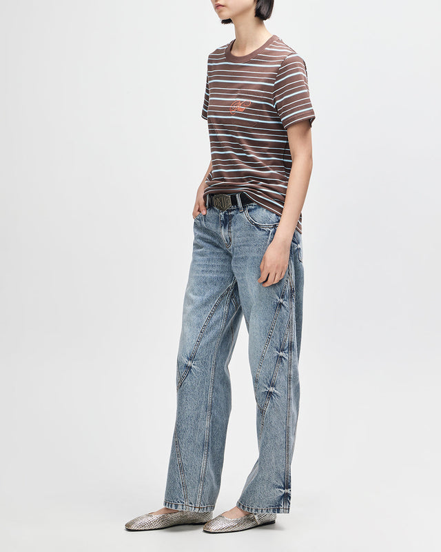 Pierre Stripe Tee - Java Brown-Baby Blue