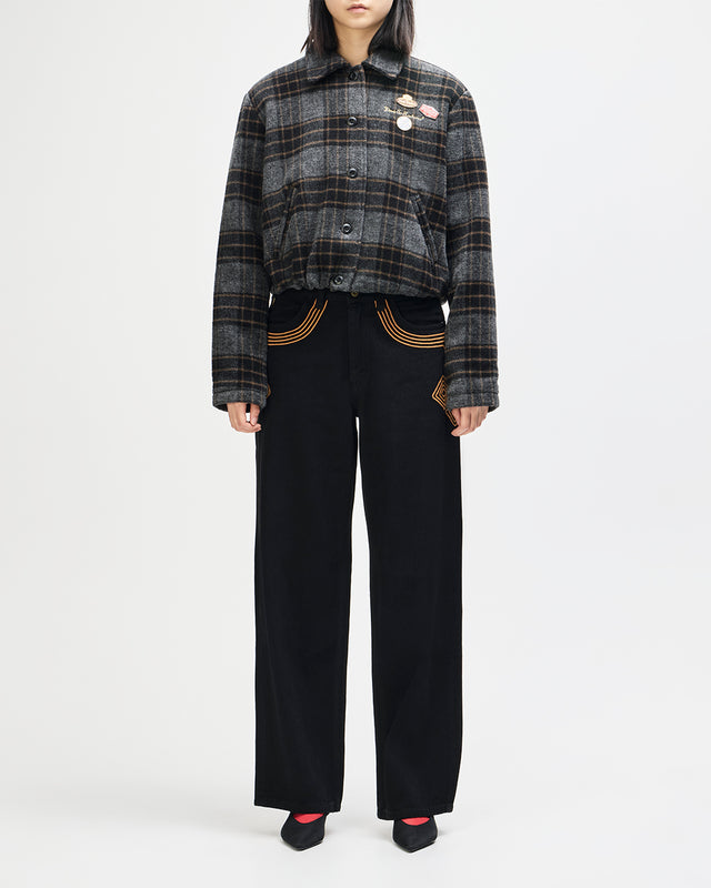 Lost World Wool Blend Bomber - Phantom Grey Check