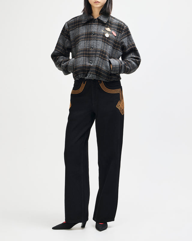 Lost World Wool Blend Bomber - Phantom Grey Check
