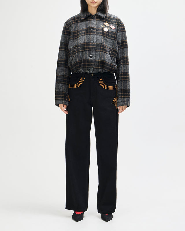 Lost World Wool Blend Bomber - Phantom Grey Check