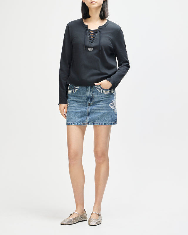 Bonham Embro Skirt - Indigo