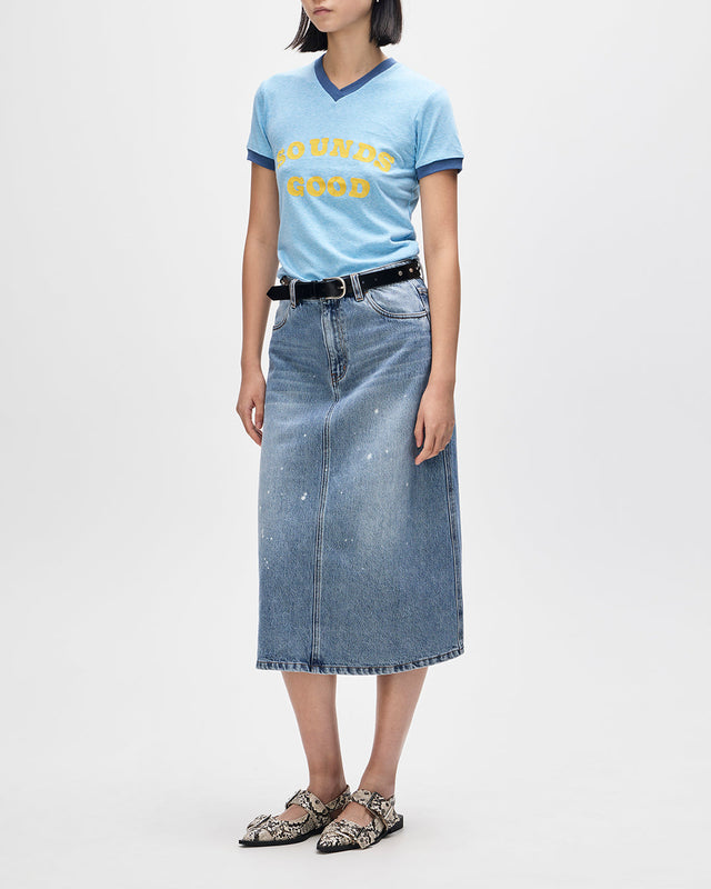 Lyon Midi Denim Skirt - Bleach Wash