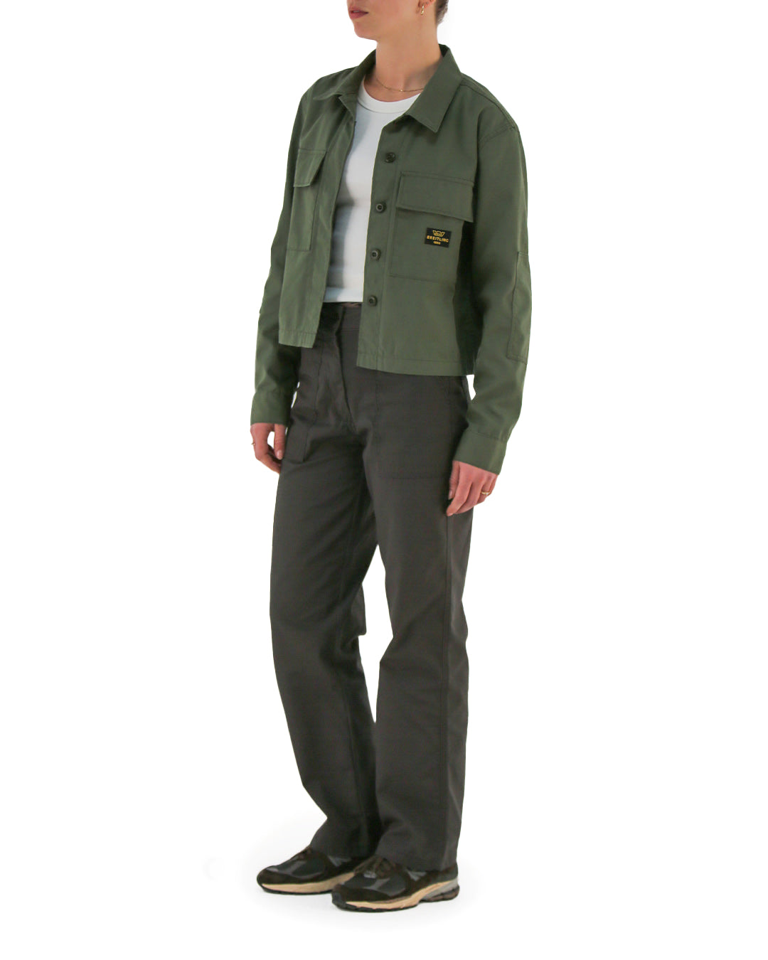 Top Time BDU Cropped Shirt - Lichen Green|Model