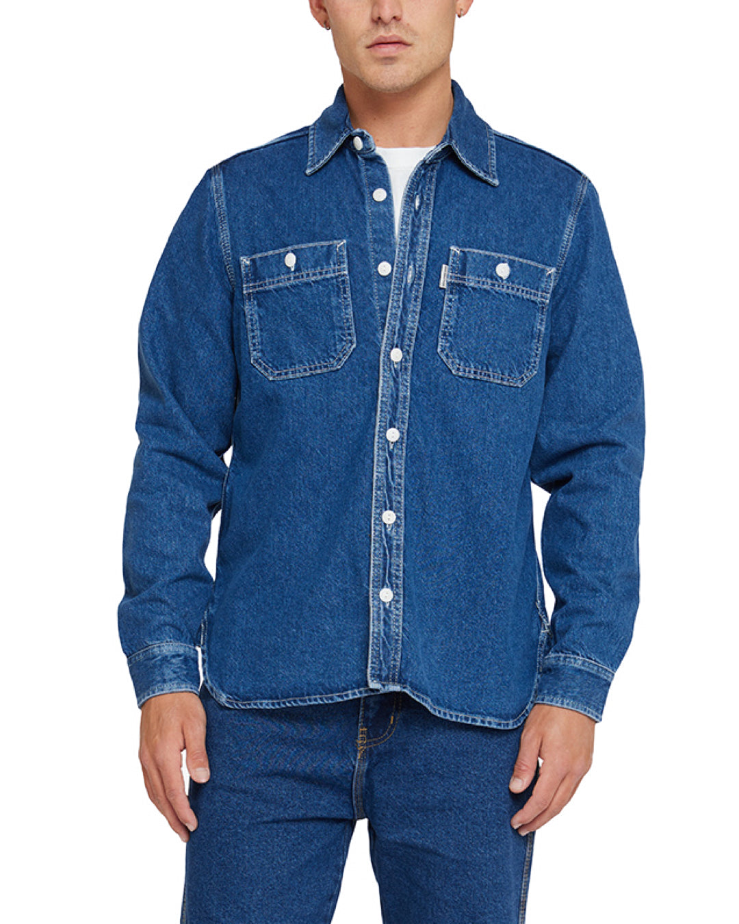 Mens Heavy Duty Denim Jeans Shirt Cotton Casual Top Flap Pocket Work Shirts  | eBay