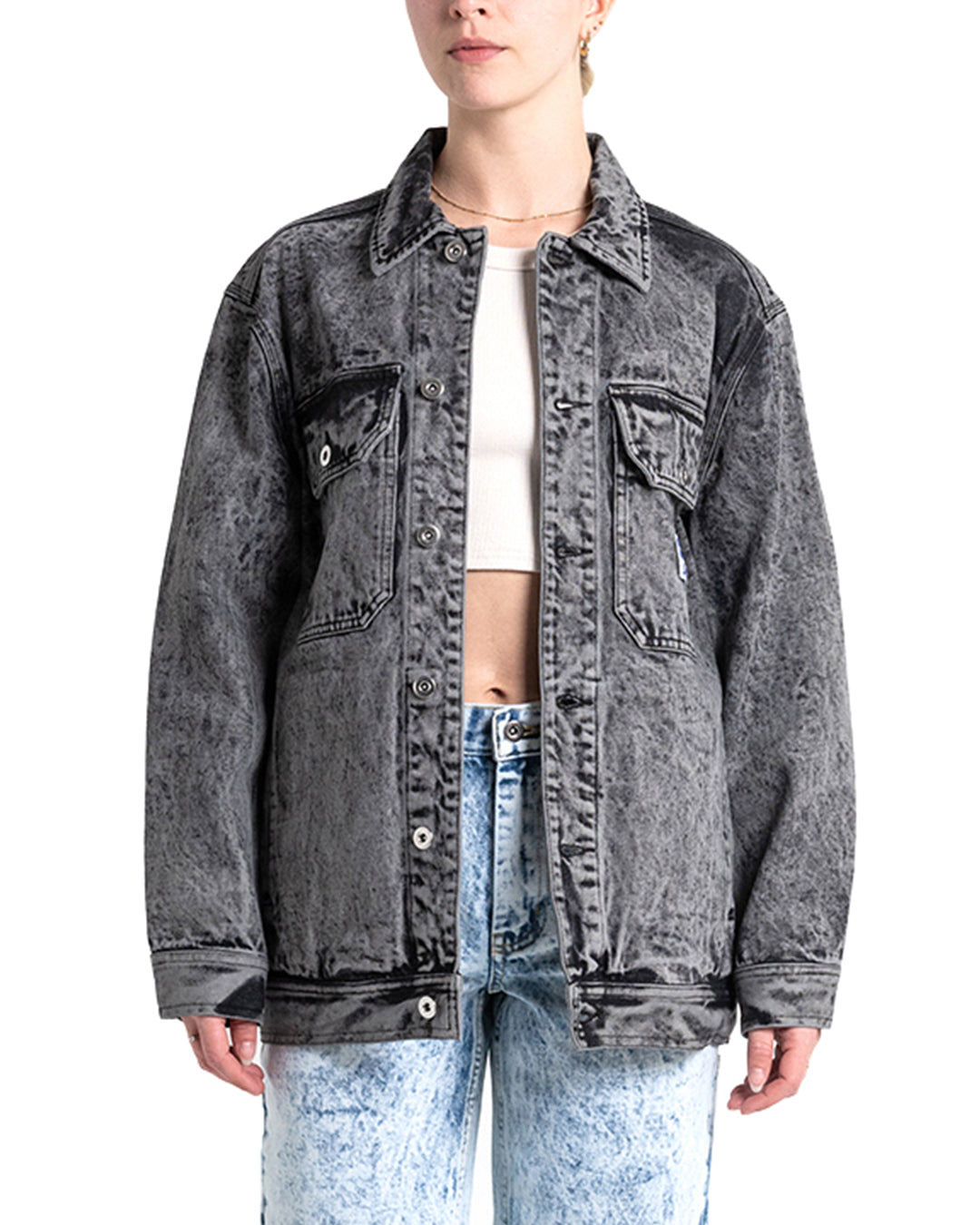 HERMAN&CO DIAMOND STITCH CROP - Denim jacket - black acid wash/black -  Zalando.co.uk