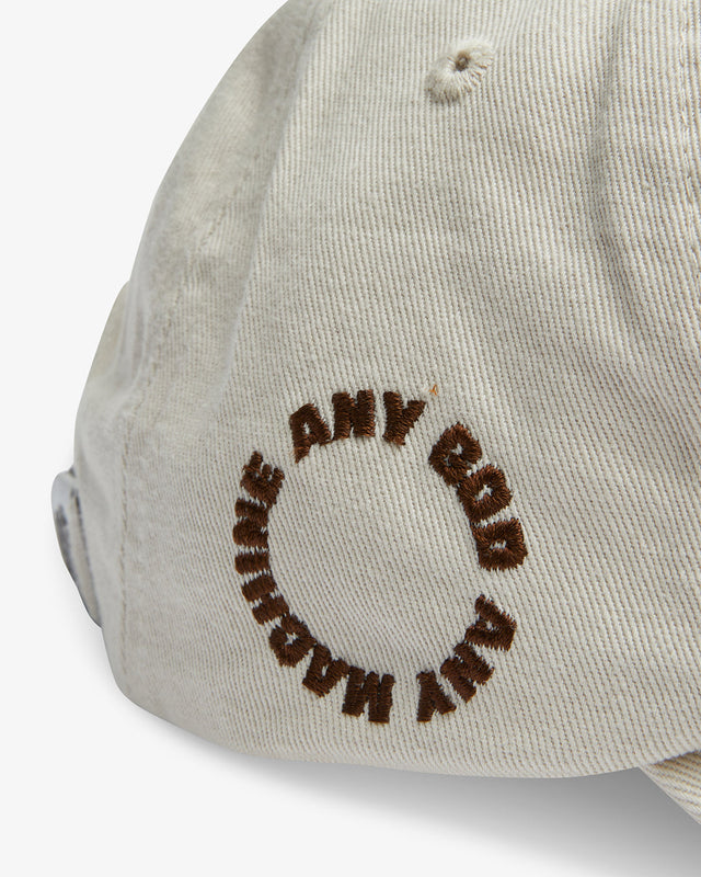 classic 6 panel dad cap with front, side and back embroidered artwork in 100% cotton twill with a heavy enzyme stone wash
